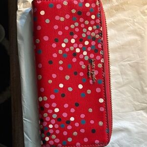 Kate Spade Red Wallet with Multicolor Dots